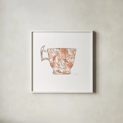 Bright Garden Cafe III by Belinda Aldrich. Shown in a crisp white glass frame for a clean and minimalist style. Available as an archival giclee rolled canvas, fine art paper, or poster print. SKU 69151a.