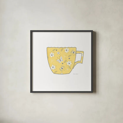 Bright Garden Cafe IV by Belinda Aldrich. Shown in a sleek black glass frame for a contemporary gallery look. Available as an archival giclee rolled canvas, fine art paper, or poster print. SKU 69152a.