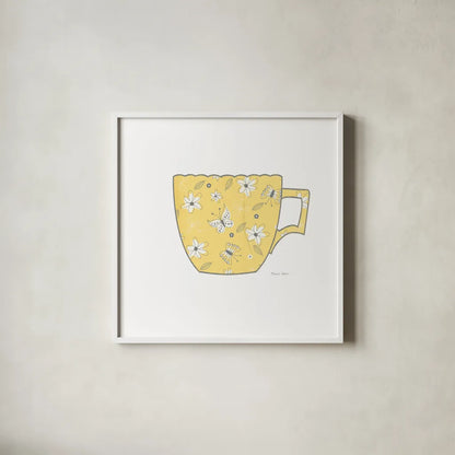 Bright Garden Cafe IV by Belinda Aldrich. Shown in a crisp white glass frame for a clean and minimalist style. Available as an archival giclee rolled canvas, fine art paper, or poster print. SKU 69152a.