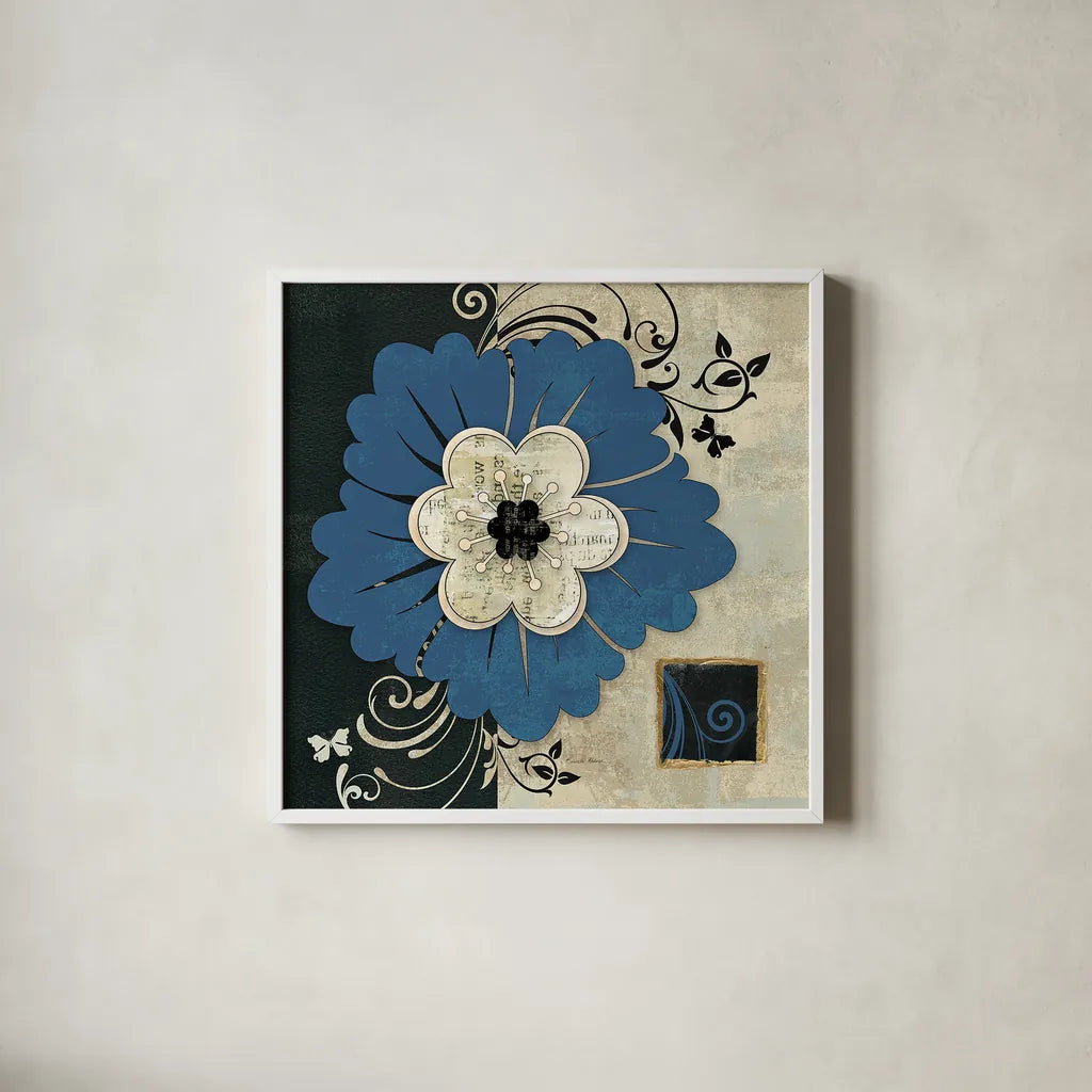 Flowers In Bloom III by Belinda Aldrich. Shown in a crisp white glass frame for a clean and minimalist style. Available as an archival giclee rolled canvas, fine art paper, or poster print. SKU 13595a.