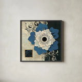 Flowers In Bloom IV by Belinda Aldrich. Shown in a sleek black glass frame for a contemporary gallery look. Available as an archival giclee rolled canvas, fine art paper, or poster print. SKU 13596a.