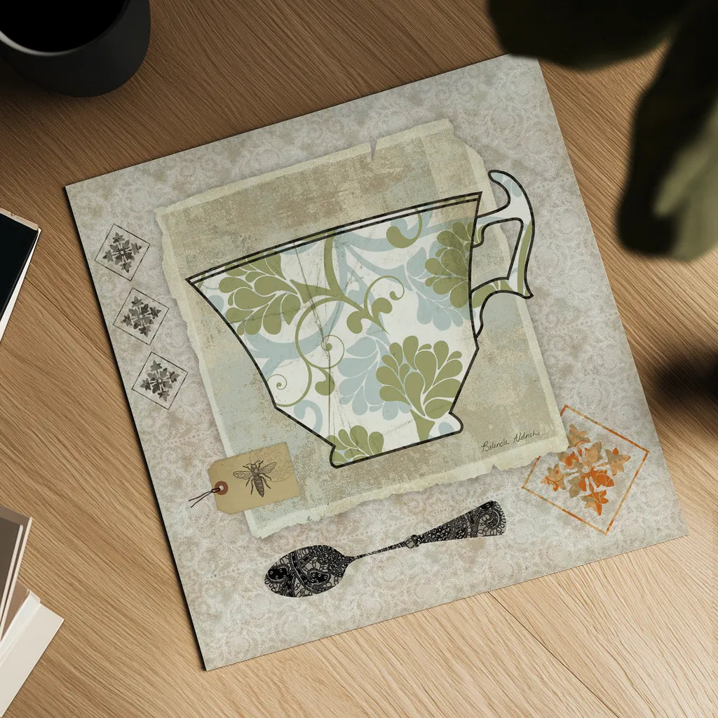 Garden Cafe II by Belinda Aldrich. Shown as a detailed flat fine art print, highlighting archival giclee quality. Available as an archival giclee rolled canvas, fine art paper, or poster print. SKU 12897a.