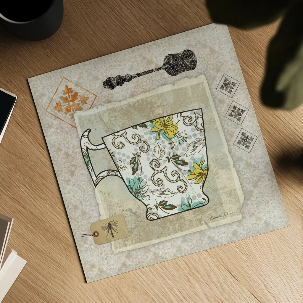 Garden Cafe III by Belinda Aldrich. Shown as a detailed flat fine art print, highlighting archival giclee quality. Available as an archival giclee rolled canvas, fine art paper, or poster print. SKU 12898a.