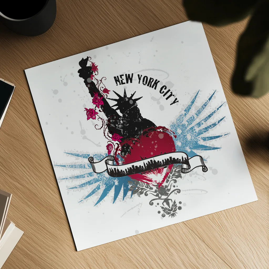 Heart of the City New York by Belinda Aldrich. Shown as a detailed flat fine art print, highlighting archival giclee quality. Available as an archival giclee rolled canvas, fine art paper, or poster print. SKU 32966a.