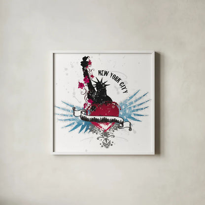 Heart of the City New York by Belinda Aldrich. Shown in a crisp white glass frame for a clean and minimalist style. Available as an archival giclee rolled canvas, fine art paper, or poster print. SKU 32966a.