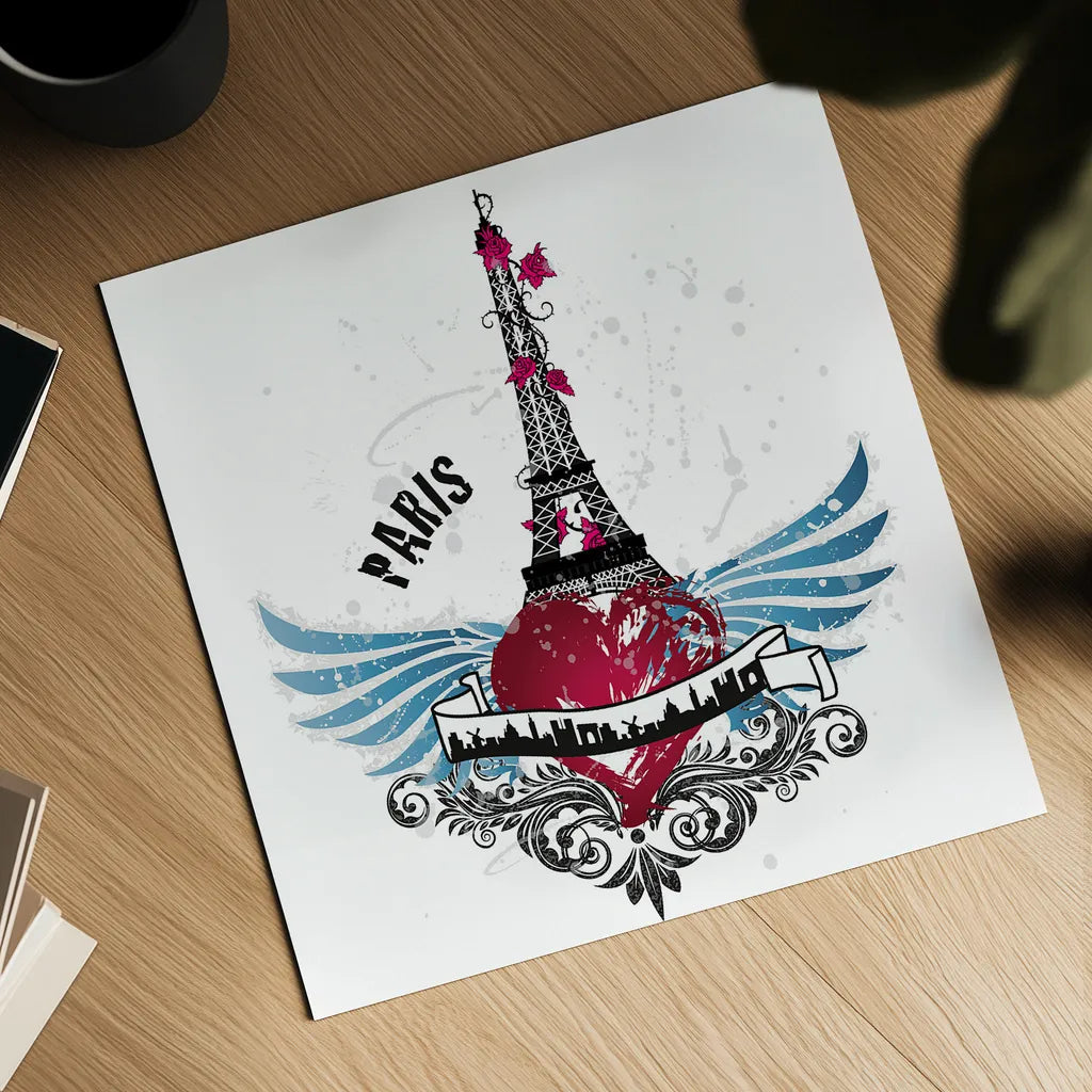 Heart of the City Paris by Belinda Aldrich. Shown as a detailed flat fine art print, highlighting archival giclee quality. Available as an archival giclee rolled canvas, fine art paper, or poster print. SKU 32967a.