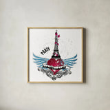 Heart of the City Paris by Belinda Aldrich. Shown in a natural wood glass frame for a timeless modern aesthetic. Available as an archival giclee rolled canvas, fine art paper, or poster print. SKU 32967a.