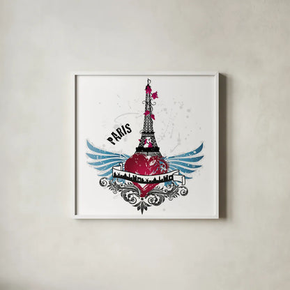 Heart of the City Paris by Belinda Aldrich. Shown in a crisp white glass frame for a clean and minimalist style. Available as an archival giclee rolled canvas, fine art paper, or poster print. SKU 32967a.