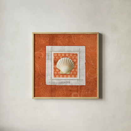 Sea Shell III by Belinda Aldrich. Shown in a natural wood glass frame for a timeless modern aesthetic. Available as an archival giclee rolled canvas, fine art paper, or poster print. SKU 32963a.