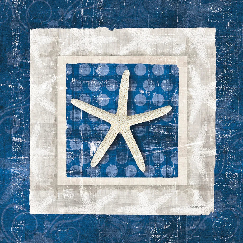 Sea Shell IV on Blue by Belinda Aldrich. SKU 11936a. Archival Giclee Fine art print for wall decor.