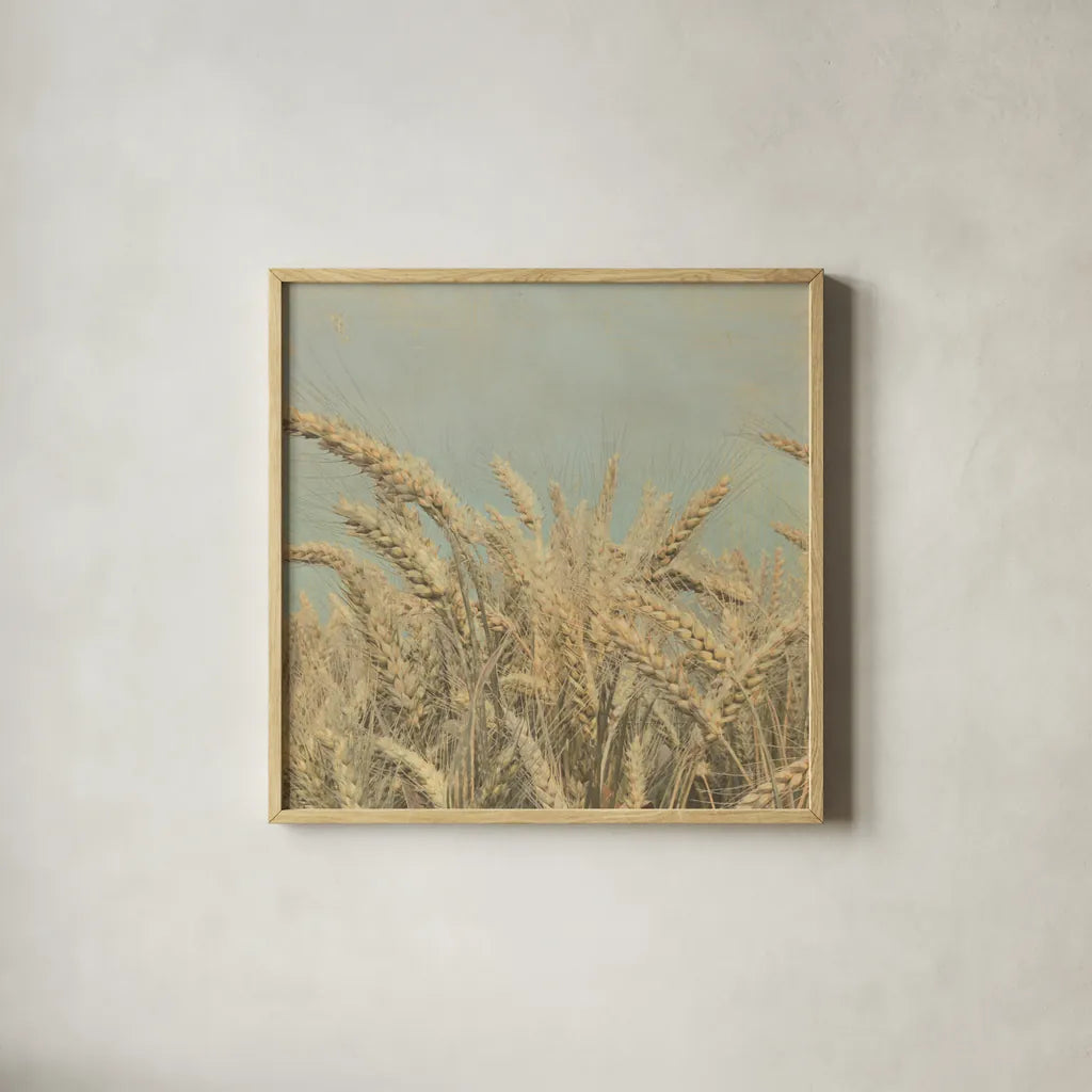 Gold Harvest Crop by Ben Richard. Shown in a natural wood glass frame for a timeless modern aesthetic. Available as an archival giclee rolled canvas, fine art paper, or poster print. SKU 52752a.