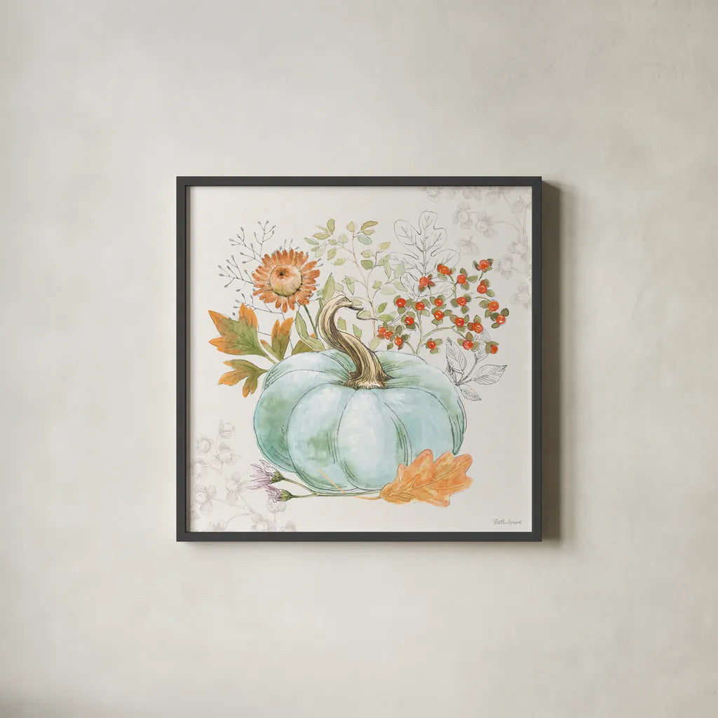 Abundance II by Beth Grove. Shown in a sleek black glass frame for a contemporary gallery look. Available as an archival giclee rolled canvas, fine art paper, or poster print. SKU 98102a.