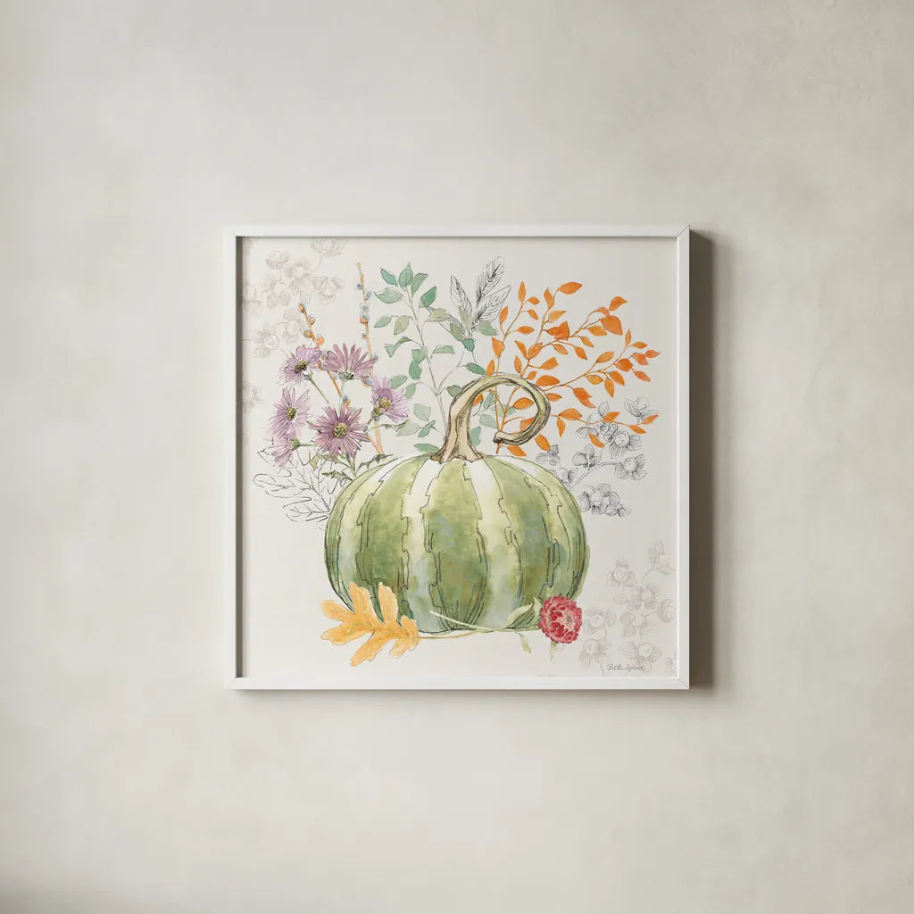 Abundance III by Beth Grove. Shown in a crisp white glass frame for a clean and minimalist style. Available as an archival giclee rolled canvas, fine art paper, or poster print. SKU 98103a.