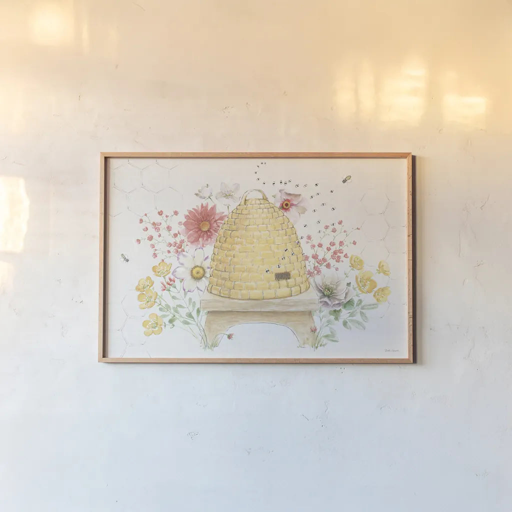 Afternoon in the Garden I by Beth Grove. shown as a paper print in a natural frame. Available as a archival giclee rolled canvas, fine art paper, or poster print. SKU 84907i.