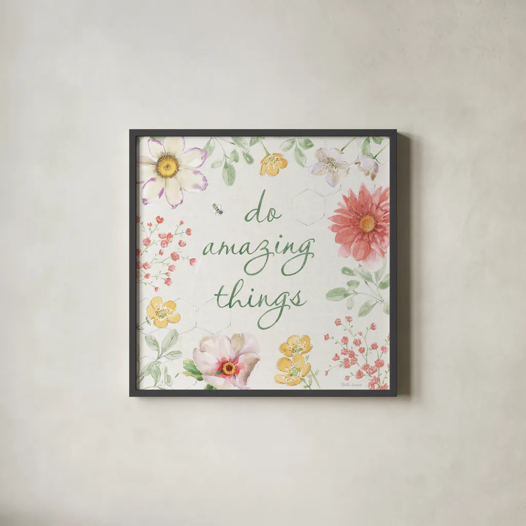 Afternoon in the Garden IX by Beth Grove. Shown in a sleek black glass frame for a contemporary gallery look. Available as an archival giclee rolled canvas, fine art paper, or poster print. SKU 84915a.