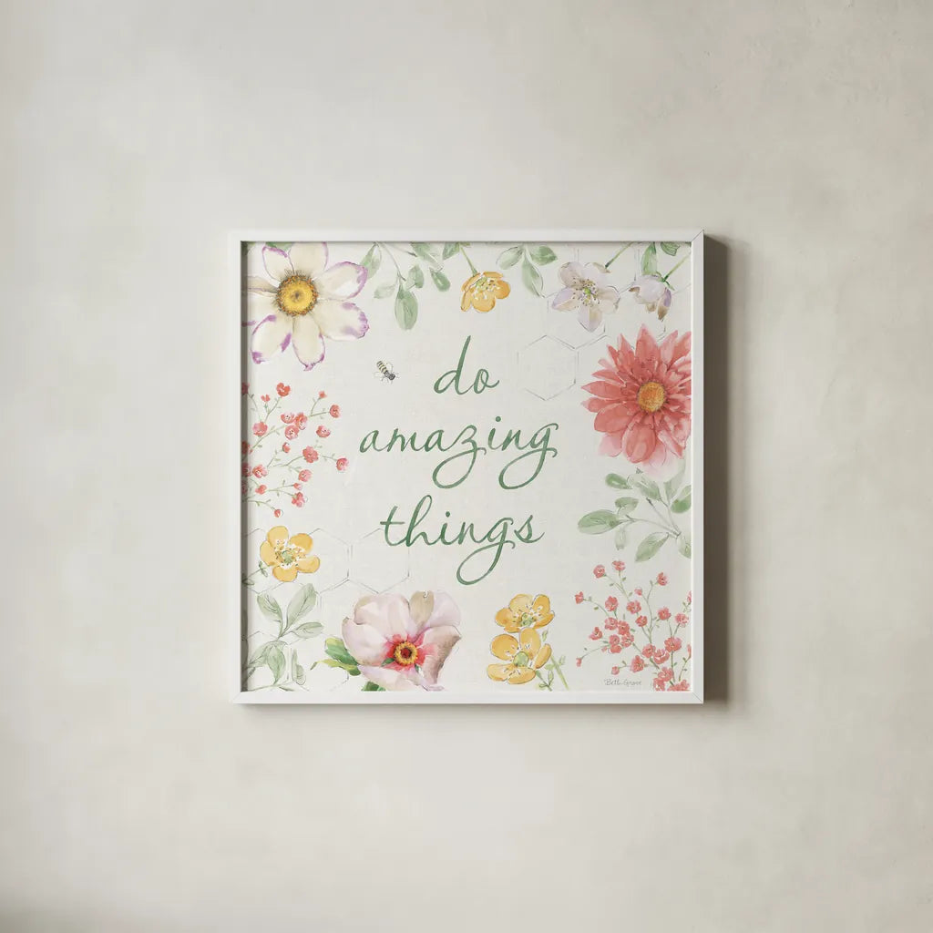 Afternoon in the Garden IX by Beth Grove. Shown in a crisp white glass frame for a clean and minimalist style. Available as an archival giclee rolled canvas, fine art paper, or poster print. SKU 84915a.