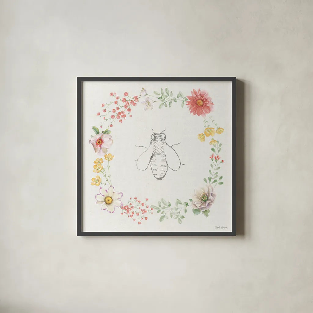Afternoon in the Garden XIII by Beth Grove. Shown in a sleek black glass frame for a contemporary gallery look. Available as an archival giclee rolled canvas, fine art paper, or poster print. SKU 84919a.