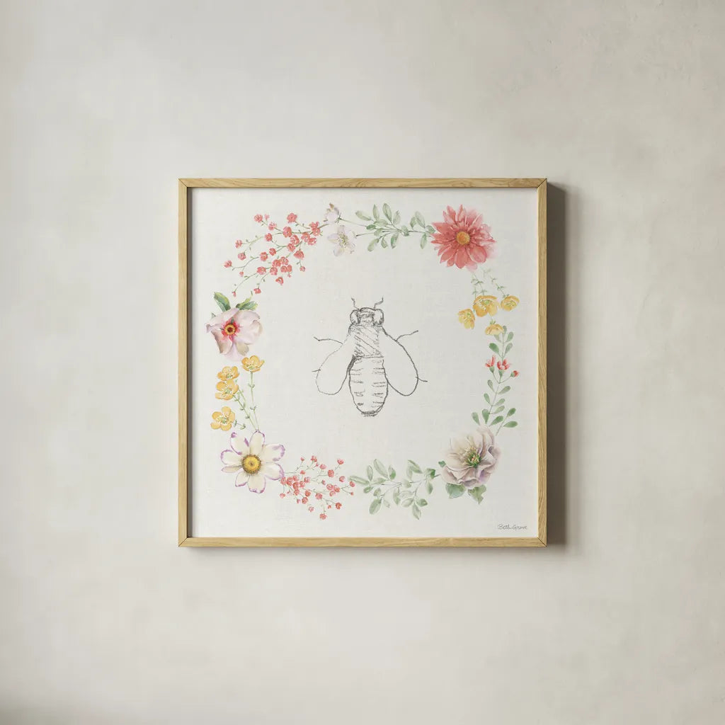 Afternoon in the Garden XIII by Beth Grove. Shown in a natural wood glass frame for a timeless modern aesthetic. Available as an archival giclee rolled canvas, fine art paper, or poster print. SKU 84919a.