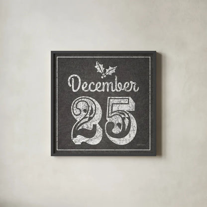 All About The Holidays IV BW by Beth Grove. Shown in a sleek black glass frame for a contemporary gallery look. Available as an archival giclee rolled canvas, fine art paper, or poster print. SKU 73352a.