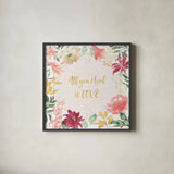 All You Need is Love III by Beth Grove. Shown in a sleek black glass frame for a contemporary gallery look. Available as an archival giclee rolled canvas, fine art paper, or poster print. SKU 55406a.