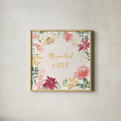 All You Need is Love III by Beth Grove. Shown in a natural wood glass frame for a timeless modern aesthetic. Available as an archival giclee rolled canvas, fine art paper, or poster print. SKU 55406a.