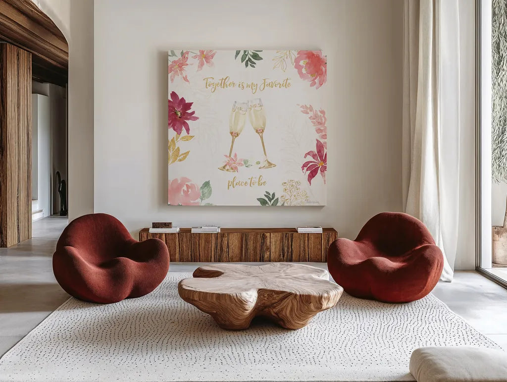 All You Need is Love IV by Beth Grove. Shown as extra-large giant wall art in a modern living room. Available as an archival giclee rolled canvas, fine art paper, or poster print. SKU 55407a.