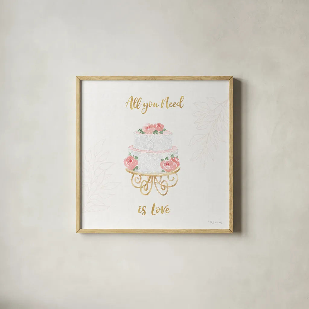 All You Need is Love IX by Beth Grove. Shown in a natural wood glass frame for a timeless modern aesthetic. Available as an archival giclee rolled canvas, fine art paper, or poster print. SKU 55412a.