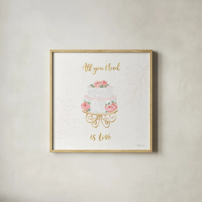 All You Need is Love IX by Beth Grove. Shown in a natural wood glass frame for a timeless modern aesthetic. Available as an archival giclee rolled canvas, fine art paper, or poster print. SKU 55412a.