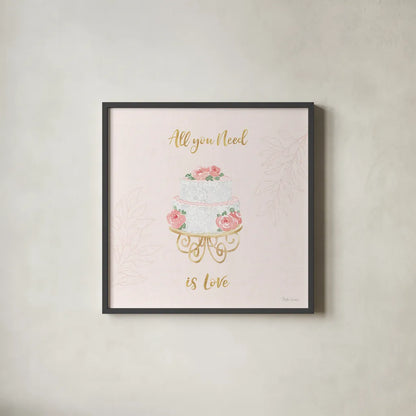All You Need is Love IX Pink by Beth Grove. Shown in a sleek black glass frame for a contemporary gallery look. Available as an archival giclee rolled canvas, fine art paper, or poster print. SKU 55416a.