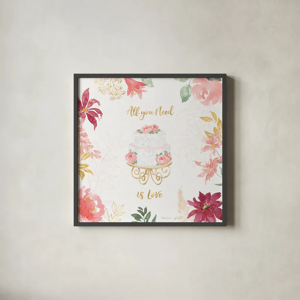 All You Need is Love V by Beth Grove. Shown in a sleek black glass frame for a contemporary gallery look. Available as an archival giclee rolled canvas, fine art paper, or poster print. SKU 55408a.