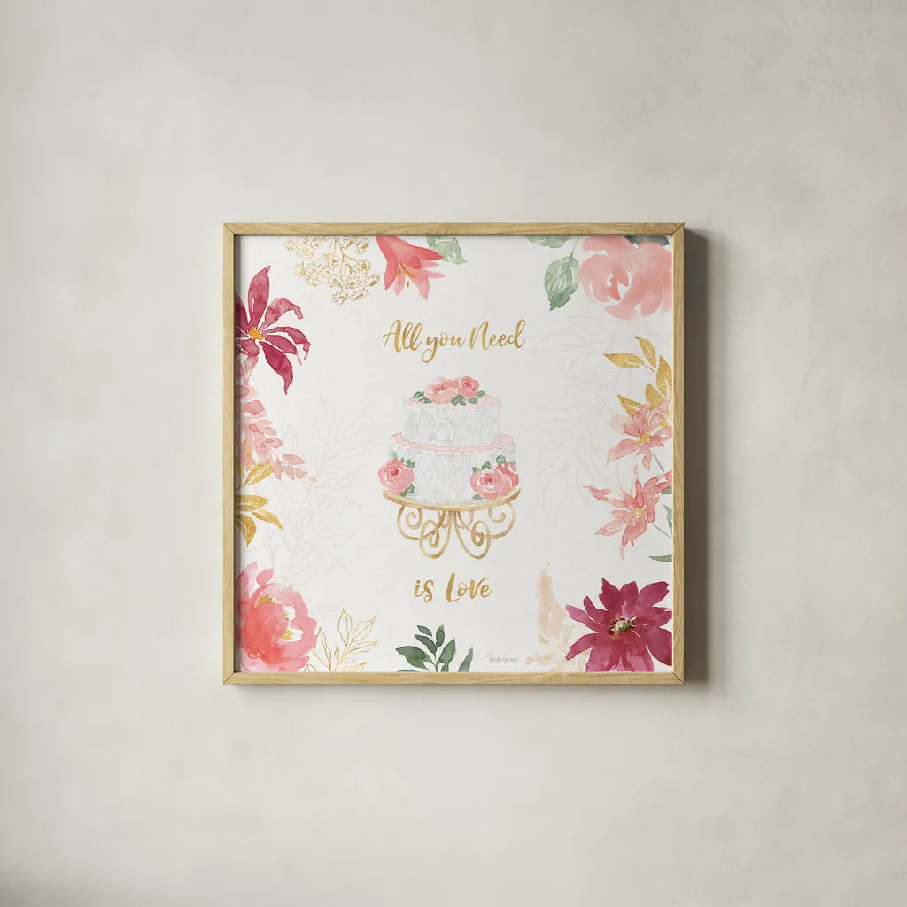 All You Need is Love V by Beth Grove. Shown in a natural wood glass frame for a timeless modern aesthetic. Available as an archival giclee rolled canvas, fine art paper, or poster print. SKU 55408a.