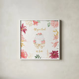 All You Need is Love V by Beth Grove. Shown in a crisp white glass frame for a clean and minimalist style. Available as an archival giclee rolled canvas, fine art paper, or poster print. SKU 55408a.