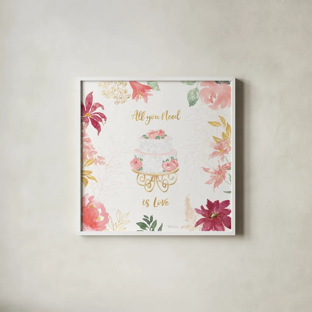 All You Need is Love V by Beth Grove. Shown in a crisp white glass frame for a clean and minimalist style. Available as an archival giclee rolled canvas, fine art paper, or poster print. SKU 55408a.