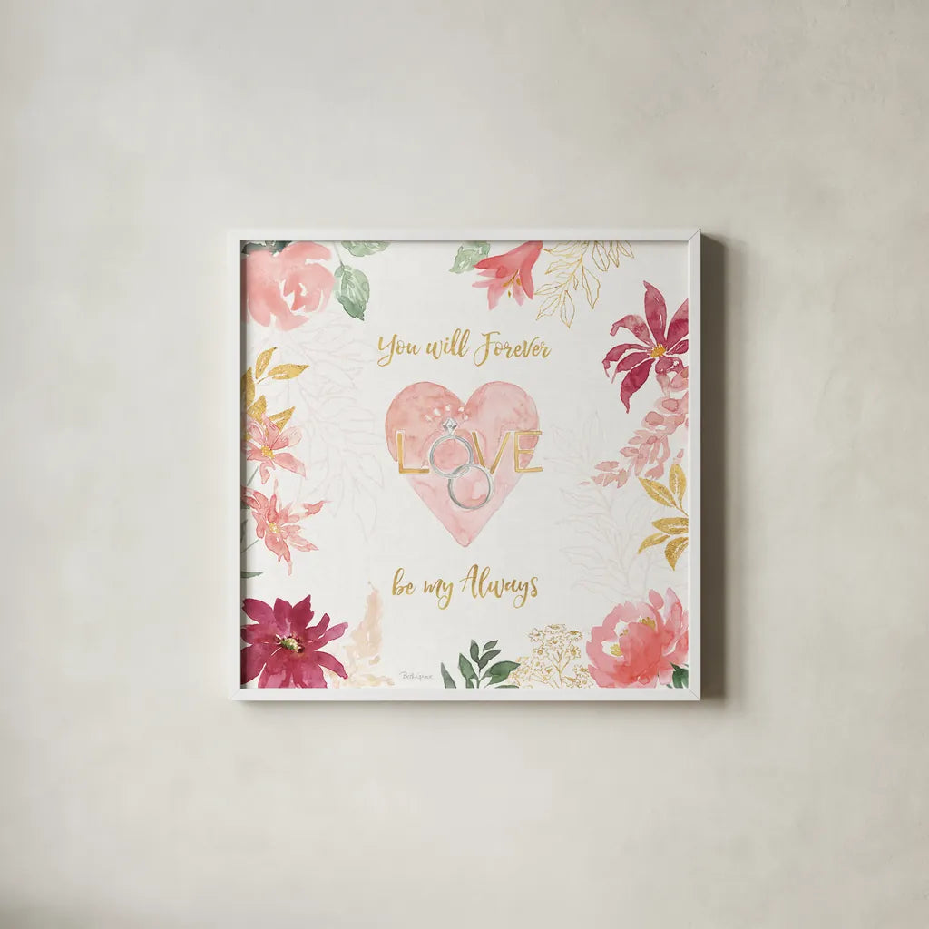 All You Need is Love VII by Beth Grove. Shown in a crisp white glass frame for a clean and minimalist style. Available as an archival giclee rolled canvas, fine art paper, or poster print. SKU 55410a.