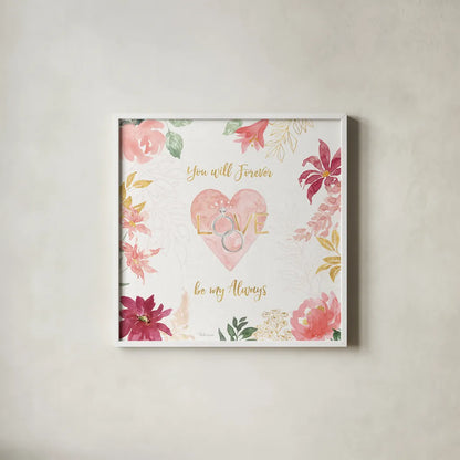 All You Need is Love VII by Beth Grove. Shown in a crisp white glass frame for a clean and minimalist style. Available as an archival giclee rolled canvas, fine art paper, or poster print. SKU 55410a.