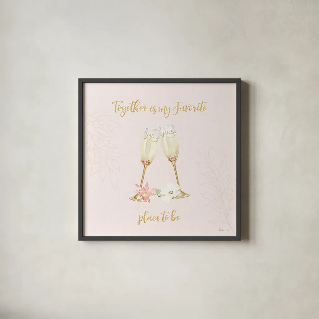All You Need is Love VIII Pink by Beth Grove. Shown in a sleek black glass frame for a contemporary gallery look. Available as an archival giclee rolled canvas, fine art paper, or poster print. SKU 55415a.