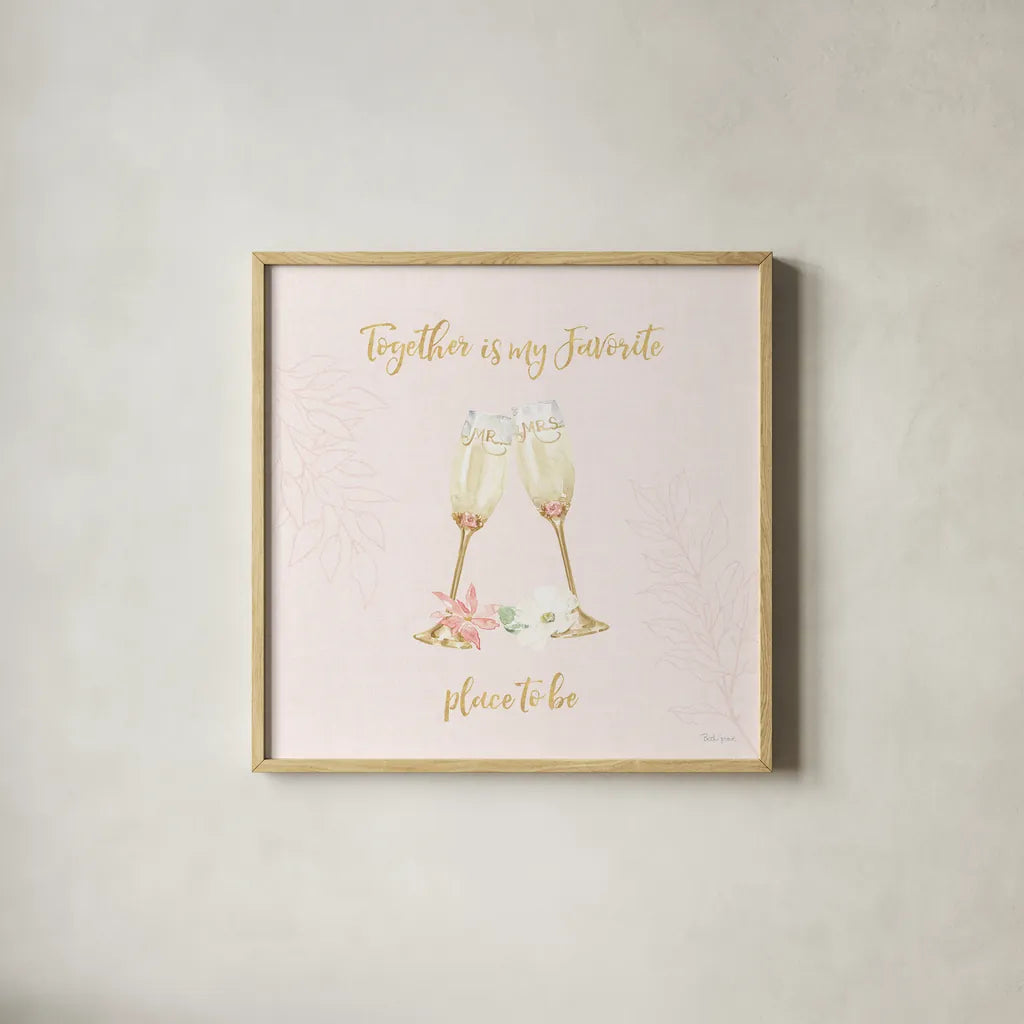 All You Need is Love VIII Pink by Beth Grove. Shown in a natural wood glass frame for a timeless modern aesthetic. Available as an archival giclee rolled canvas, fine art paper, or poster print. SKU 55415a.