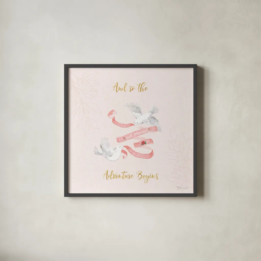All You Need is Love X Pink by Beth Grove. Shown in a sleek black glass frame for a contemporary gallery look. Available as an archival giclee rolled canvas, fine art paper, or poster print. SKU 55417a.