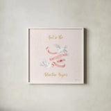 All You Need is Love X Pink by Beth Grove. Shown in a crisp white glass frame for a clean and minimalist style. Available as an archival giclee rolled canvas, fine art paper, or poster print. SKU 55417a.