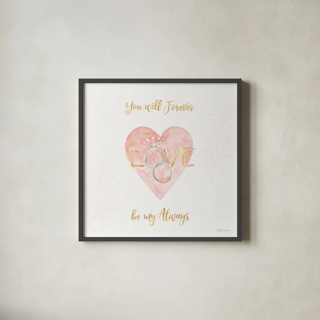 All You Need is Love XI by Beth Grove. Shown in a sleek black glass frame for a contemporary gallery look. Available as an archival giclee rolled canvas, fine art paper, or poster print. SKU 55414a.