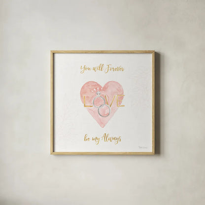 All You Need is Love XI by Beth Grove. Shown in a natural wood glass frame for a timeless modern aesthetic. Available as an archival giclee rolled canvas, fine art paper, or poster print. SKU 55414a.