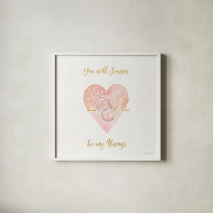 All You Need is Love XI by Beth Grove. Shown in a crisp white glass frame for a clean and minimalist style. Available as an archival giclee rolled canvas, fine art paper, or poster print. SKU 55414a.
