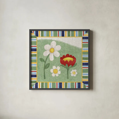 Americana Garden I with border by Beth Grove. Shown in a sleek black glass frame for a contemporary gallery look. Available as an archival giclee rolled canvas, fine art paper, or poster print. SKU 27287a.