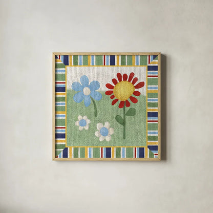 Americana Garden II with border by Beth Grove. Shown in a natural wood glass frame for a timeless modern aesthetic. Available as an archival giclee rolled canvas, fine art paper, or poster print. SKU 27289a.