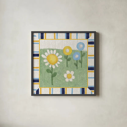 Americana Garden III with border by Beth Grove. Shown in a sleek black glass frame for a contemporary gallery look. Available as an archival giclee rolled canvas, fine art paper, or poster print. SKU 27291a.