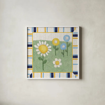 Americana Garden III with border by Beth Grove. Shown in a crisp white glass frame for a clean and minimalist style. Available as an archival giclee rolled canvas, fine art paper, or poster print. SKU 27291a.