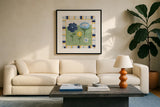 Americana Garden IV with border by Beth Grove. Displayed in a glass frame with matte in a clean modern living room. Available as an archival giclee rolled canvas, fine art paper, or poster print. SKU 27293a.