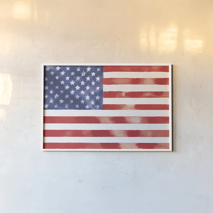 Americana Style Flag II by Beth Grove. shown as a paper print in a white frame. Available as a archival giclee rolled canvas, fine art paper, or poster print. SKU 79934i.