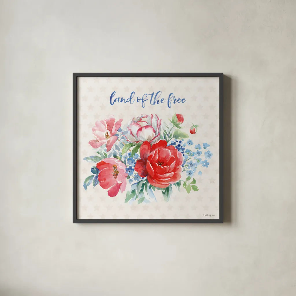 Americana Style II by Beth Grove. Shown in a sleek black glass frame for a contemporary gallery look. Available as an archival giclee rolled canvas, fine art paper, or poster print. SKU 69481a.