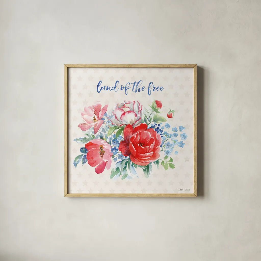 Americana Style II by Beth Grove. Shown in a natural wood glass frame for a timeless modern aesthetic. Available as an archival giclee rolled canvas, fine art paper, or poster print. SKU 69481a.